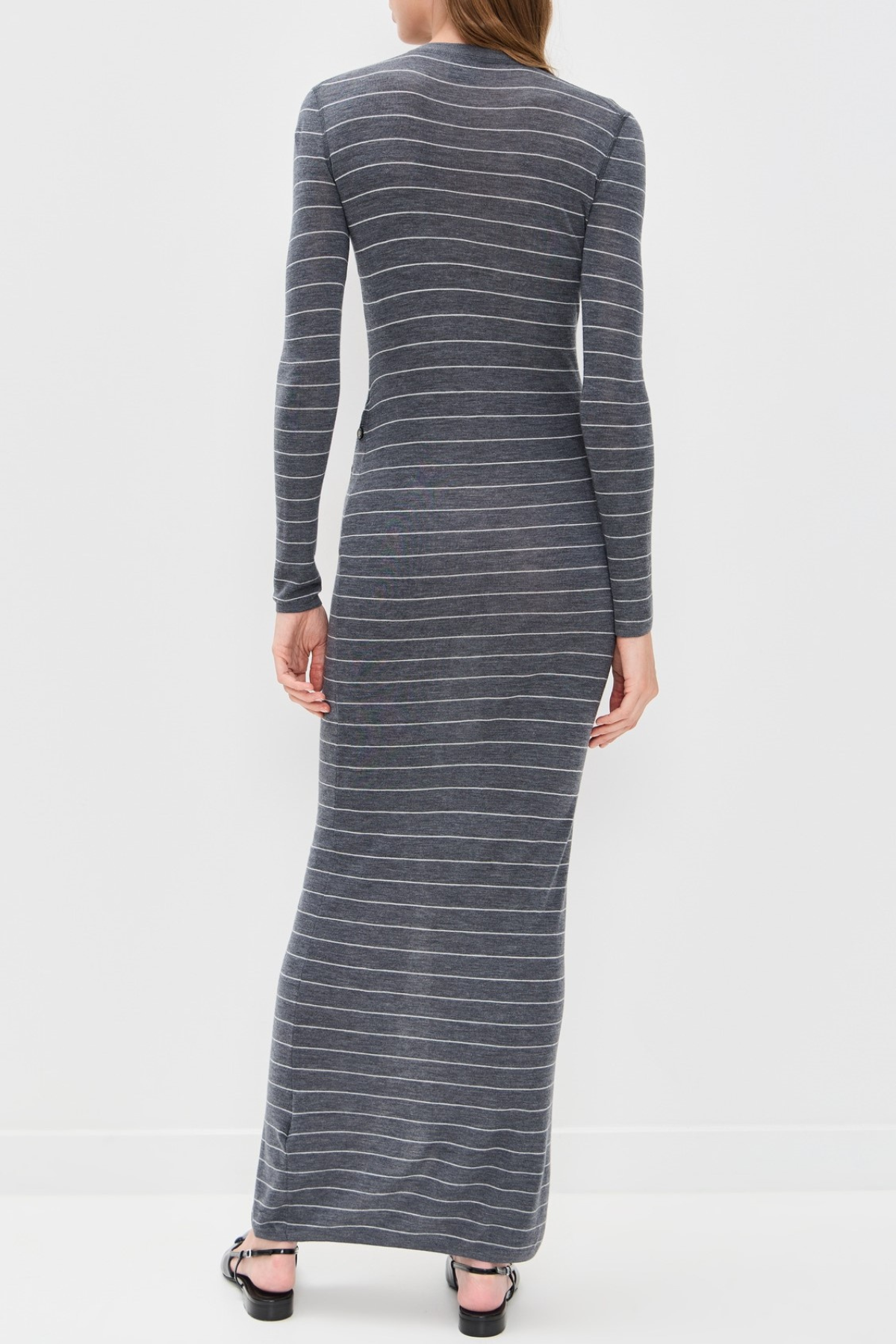 Nasir Striped Wool Asymmetric Buttoned Maxi Dress