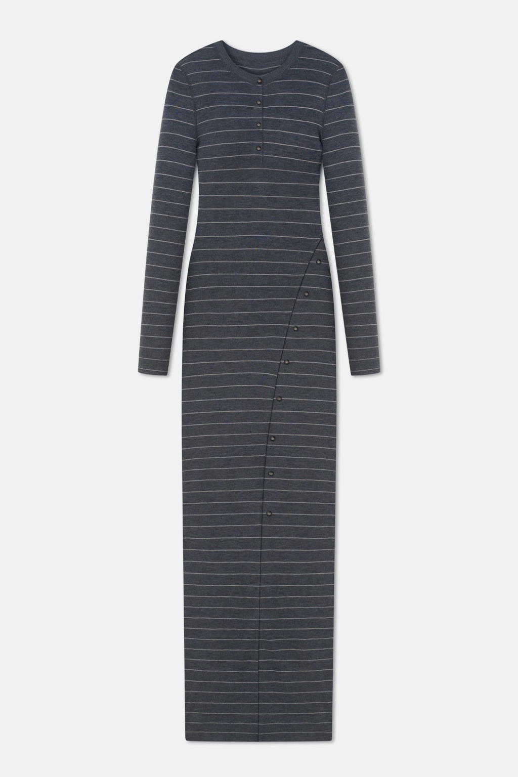 Nasir Striped Wool Asymmetric Buttoned Maxi Dress