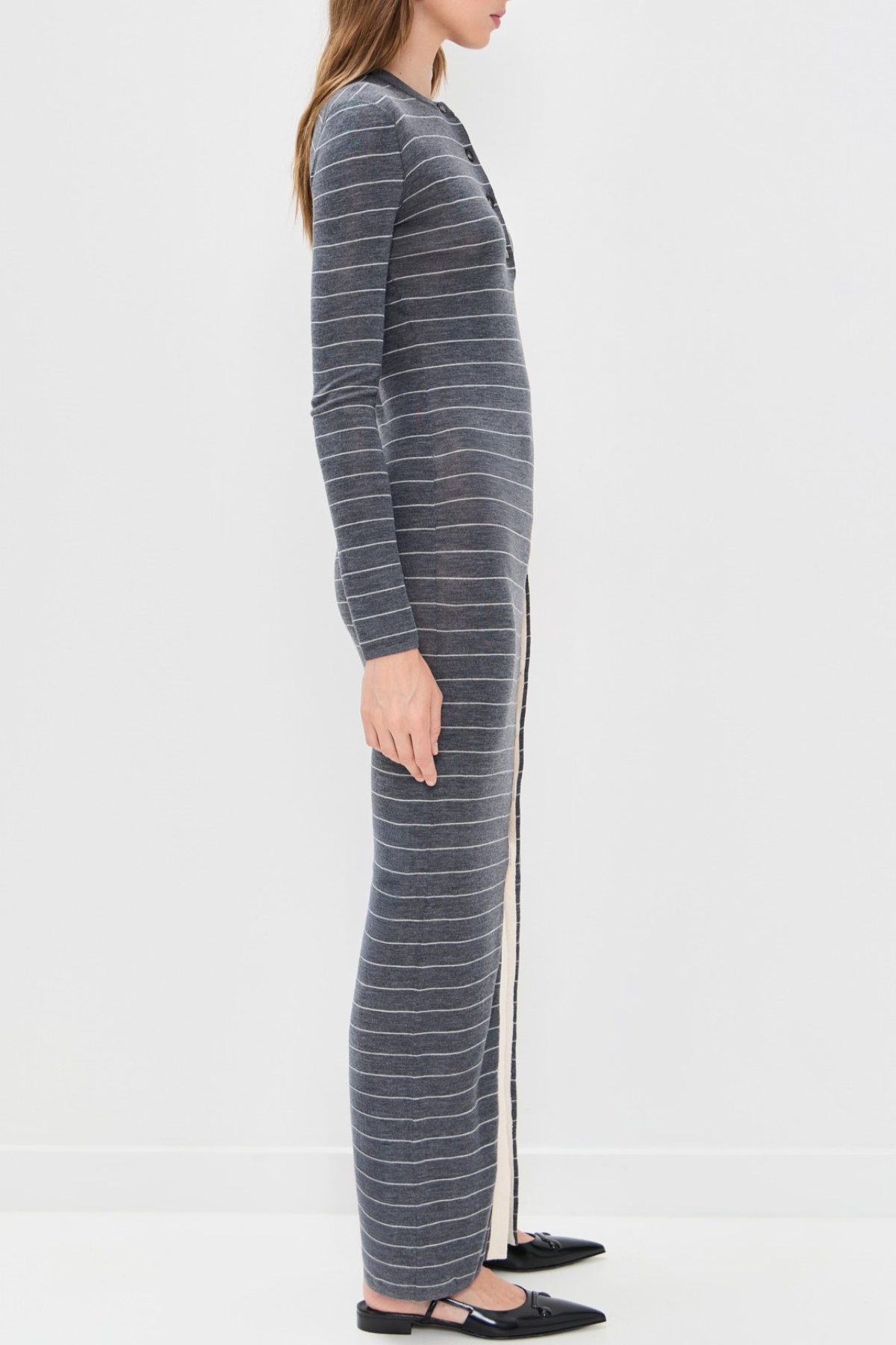 Nasir Striped Wool Asymmetric Buttoned Maxi Dress