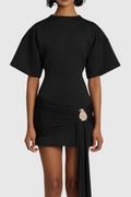 Natalja Draped Embellished Mini Dress - Black