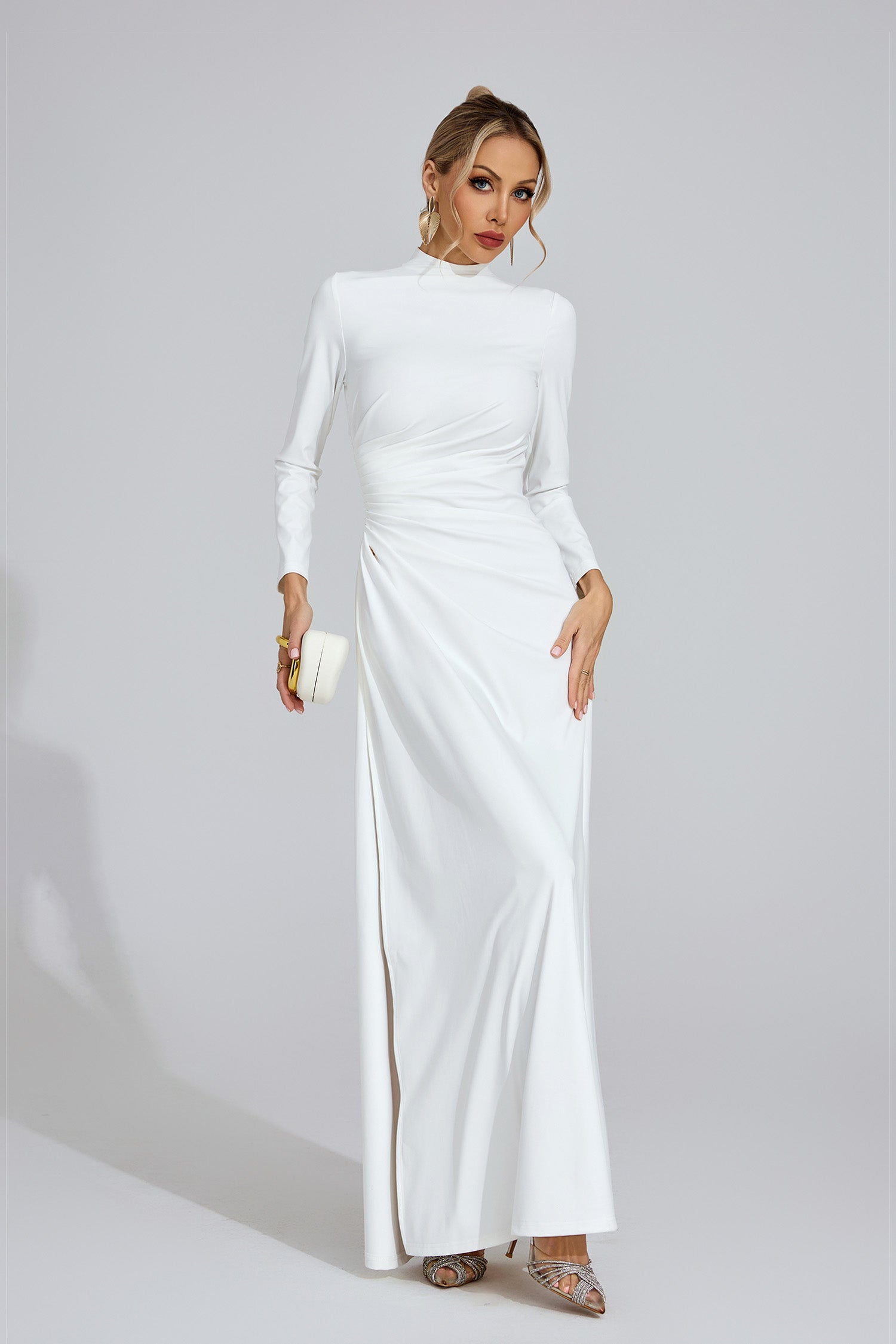 Niamh White High Slit Maxi Dress