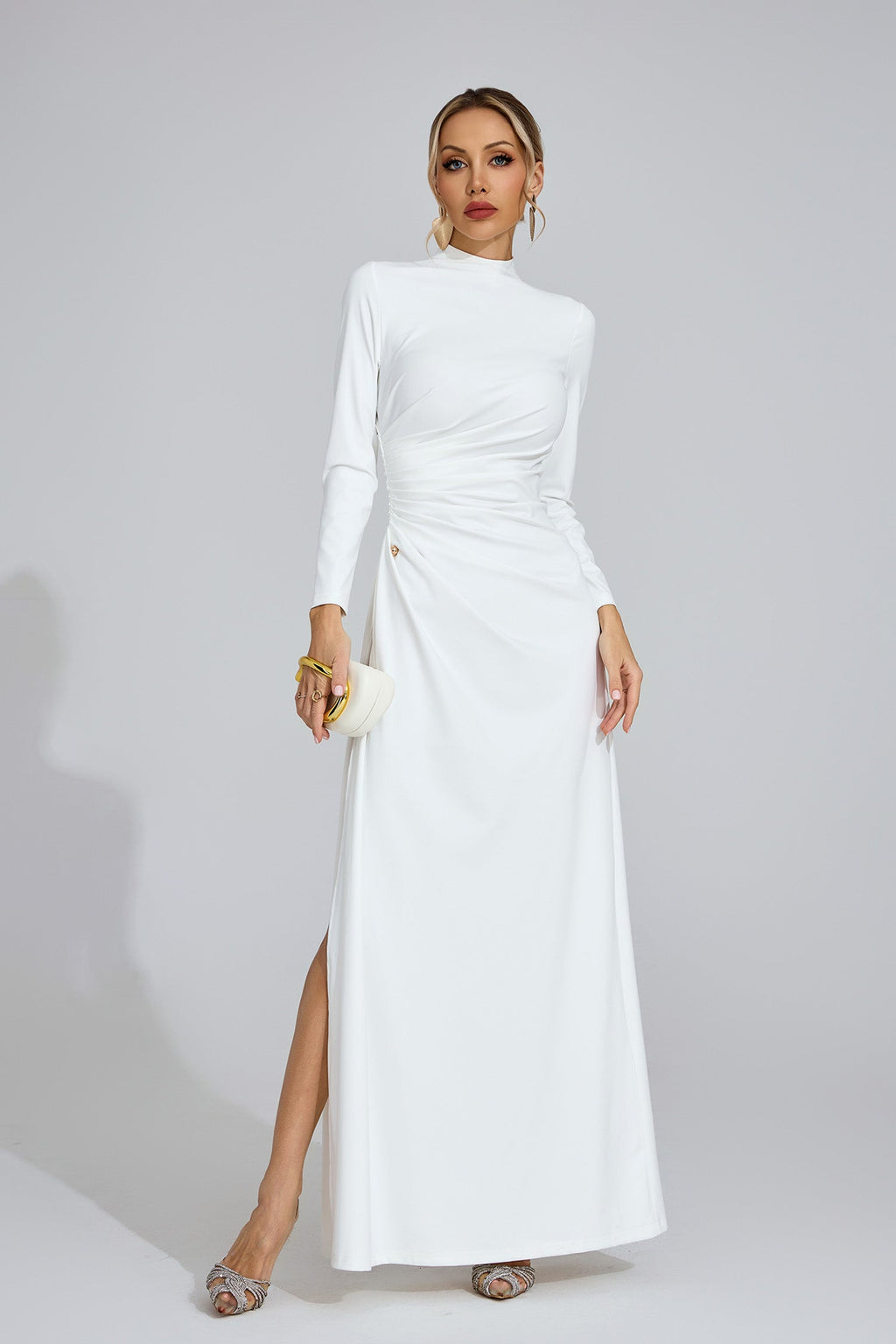 Niamh White High Slit Maxi Dress