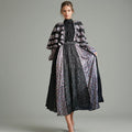 Elegant High Waist Lace Maxi Dress Cape Shawl Design Printed Maxi