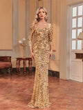 Long Sleeve Dress Heavy Work Maxi Dress Fishtail Sequin Slim Fishtail Bridesmaid Cocktail Evening Dress