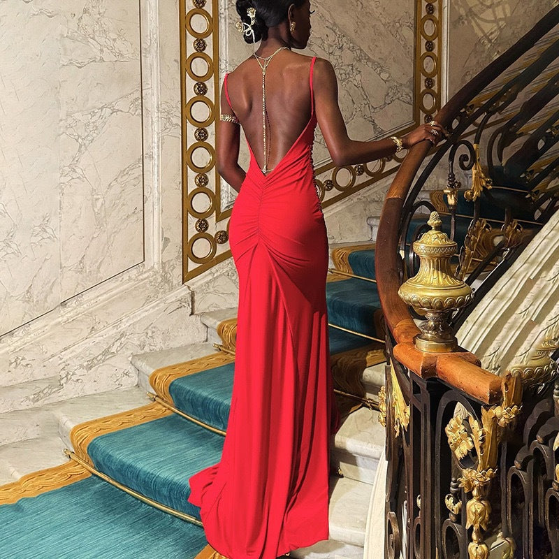 Camisole off Neck Backless Slim Fit Maxi Dress