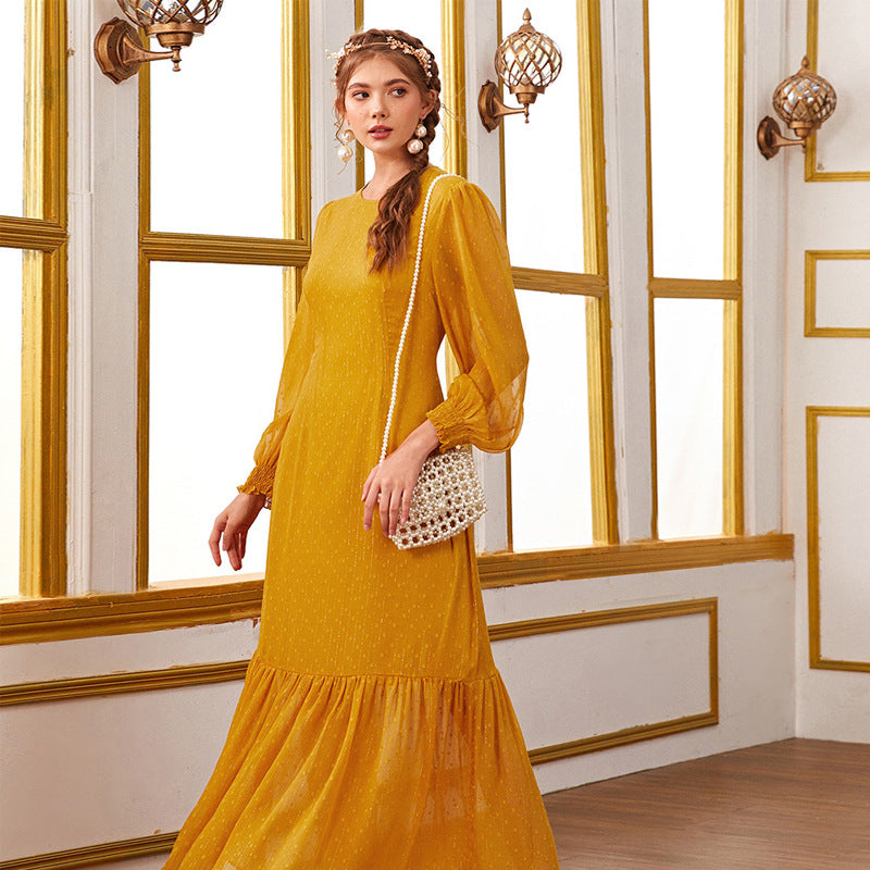 Round Neck Maxi Dress Lantern Sleeve Loose Maxi Dress