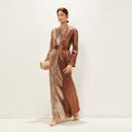Elegant Embroidery Sequin Stitching Crumpled Satin Dubai Waist Trimming Maxi Dress Prom Formal Gown Maxi
