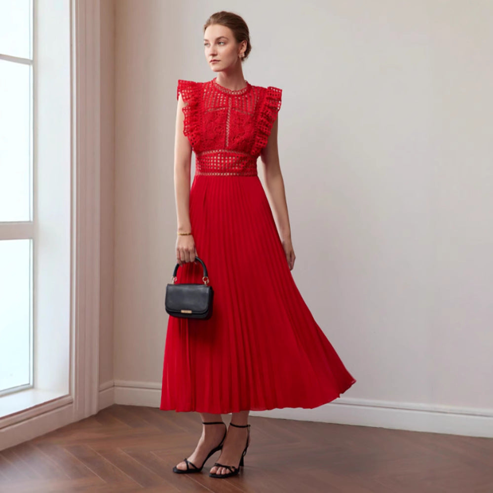 Maxi Dress Three Dimensional Special Interest Design Pleated Cocktail Formal Maxi Dress