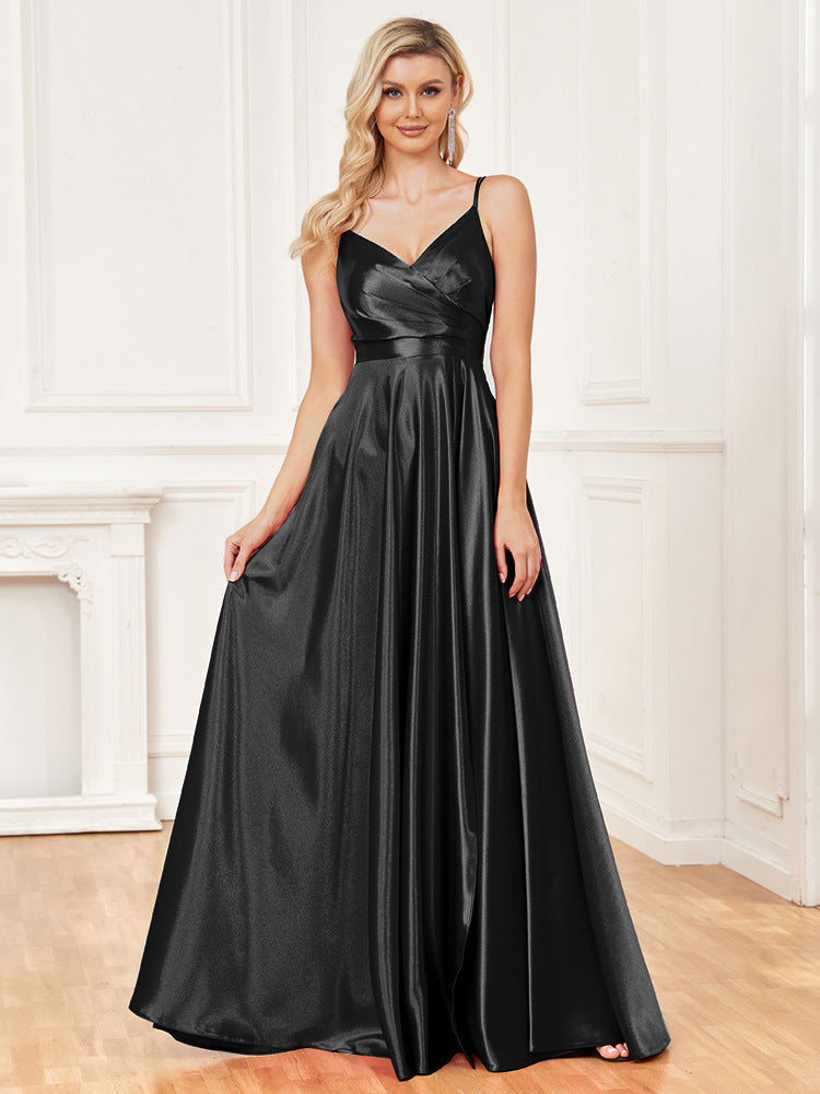 Sling Silk Dress Backless Blue Maxi Dress Bridesmaid Evening