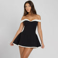 Spring Color-Blocking Design Strapless  Figure-Hugging Ruffled Dress