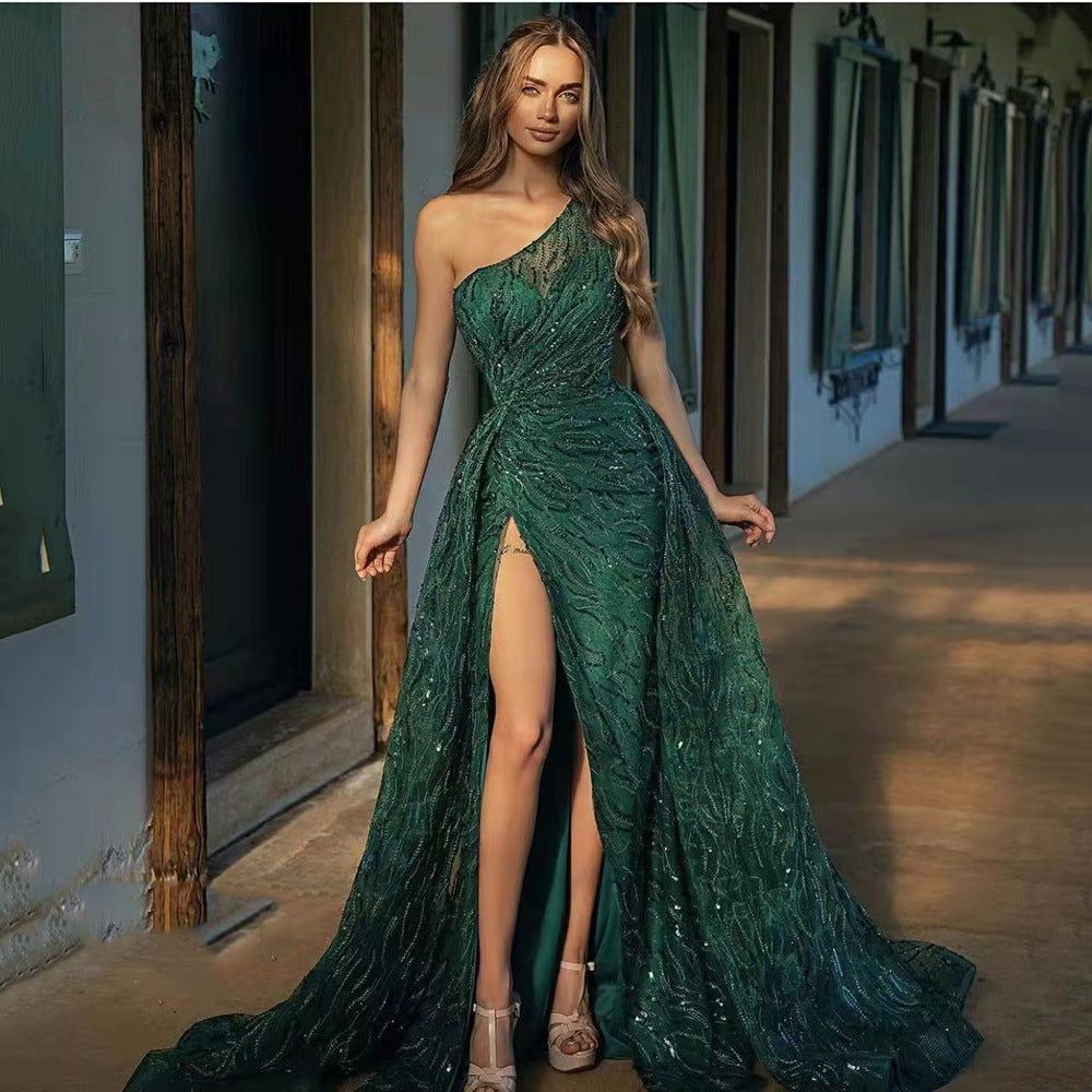 off-Shoulder Split Maxi Dress Toast Dress Sequin Sling Evening Dress