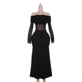Fall Maxi Dress Elegant Slim off Shoulder Mesh