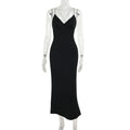 Fall Back Shaping Sling Vacation Deep V Plunge Neck Backless Maxi Dress