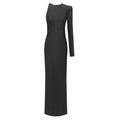Black One Shoulder Backless Snake Bone Chain Maxi Dress Dress
