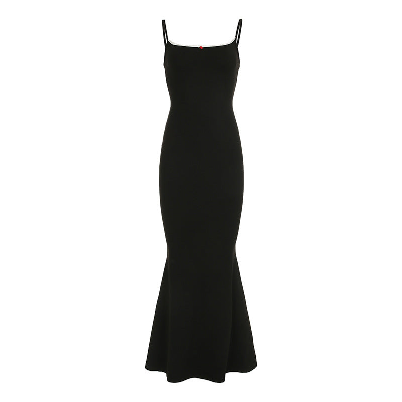 Tube Top Lace Slim Fit Maxi Dress Little Floral Stitching Suspender Sheath Fishtail Dress