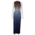 round Neck Sleeveless Tie Dyed Mesh Maxi Dress