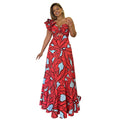 Elegant Print High Waist Maxi Dress Suspender Dress