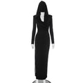 Solid Color One Piece Hat Long Sleeve Side Slit Maxi Dress