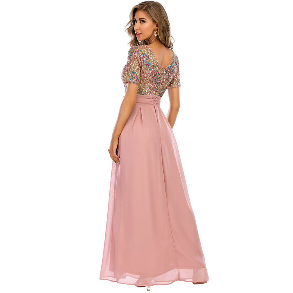 Popular Chiffon Stitching Sequ Dress Maxi Dress
