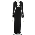 Floral Decoration V neck Front Back Wearable Maxi Dress