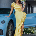 One Shoulder Ruffled Maxi Dress Cocktail Party Evening Dress