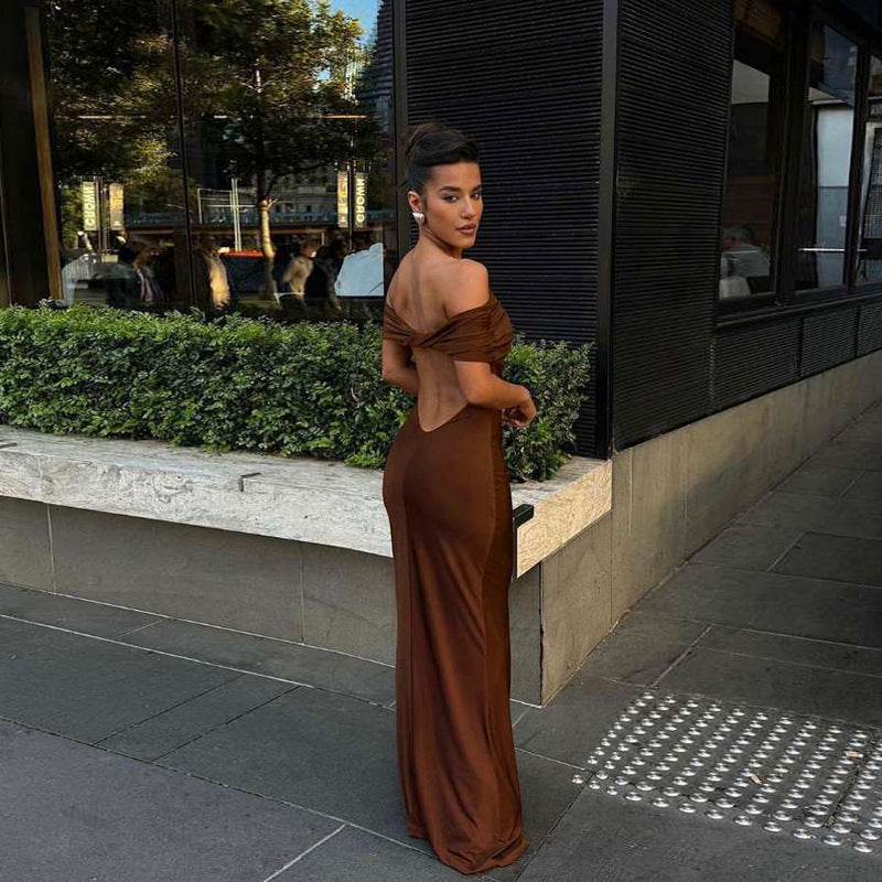 Wear Off Shoulder Backless Sheath Maxi Dress