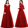 Mesh Lace Long Sleeve Wedding Bridal Gown Dress Evening Maxi Dress