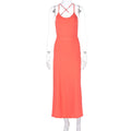 Maxi Dress Lacing Backless Slim Fit Pleated Dress