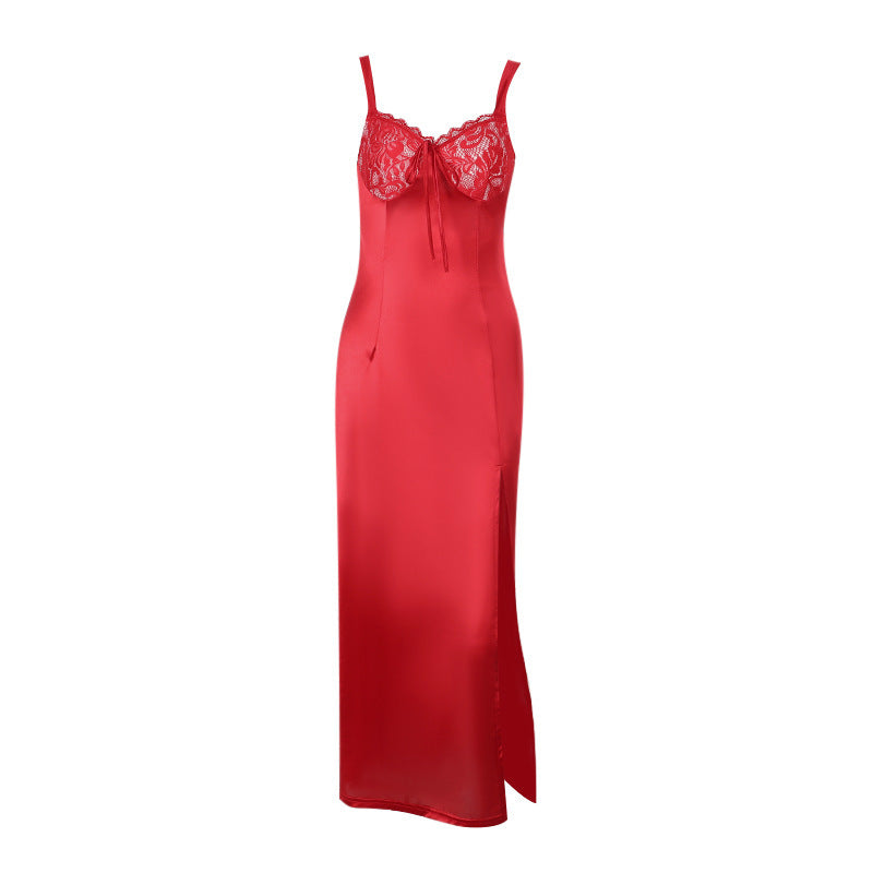Maxi Dress Socialite Elegant Slim Satin Split Sling Dress