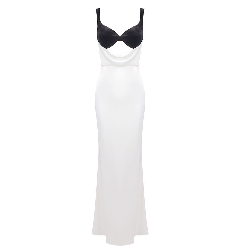 Camisole Evening Dress Split Velvet Patchwork Cutout Maxi Dress Underdress