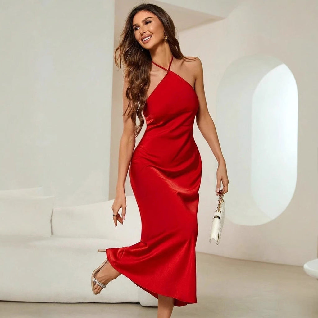 Evening Dress Satin Strap Maxi Dress