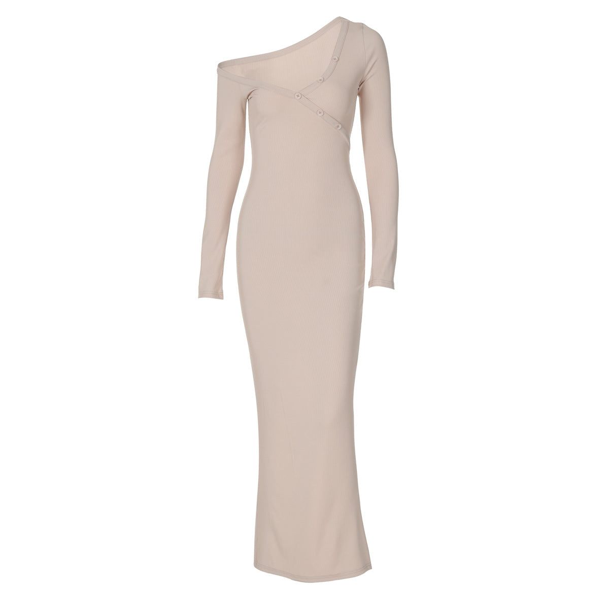 Solid Color Irregular Asymmetric Shoulder Back Slit Maxi Dress
