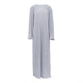 Dress Pleated round Neck Long Sleeve Solid Color Loose Maxi Dress Slimming Casual