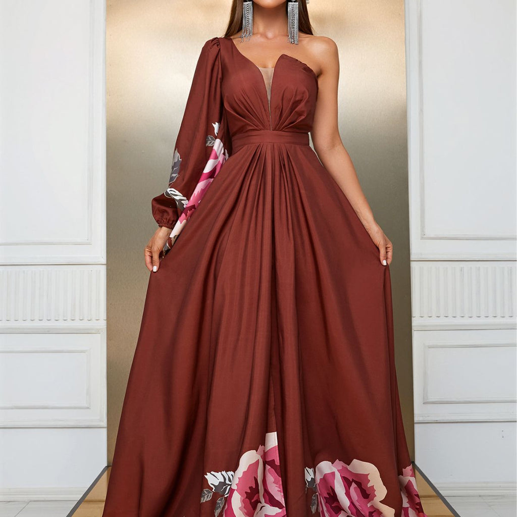 Design Maxi Dress Chiffon Single Sleeve Maxi Dress Split Print Dress