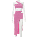 Solid Color Thread One-Piece Cropped Hollow-out Split Maxi Dress