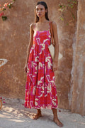 Sling Backless Plant Floral Print Maxi Dress