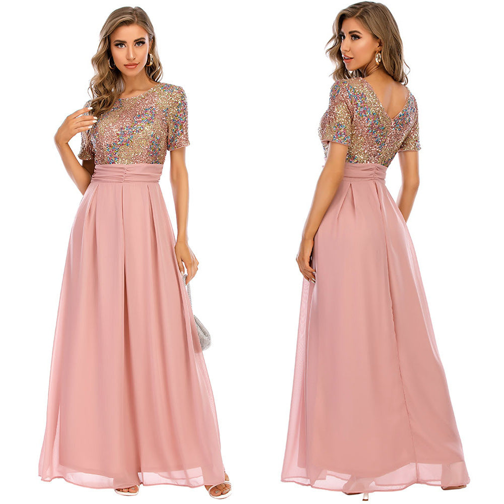 Popular Chiffon Stitching Sequ Dress Maxi Dress