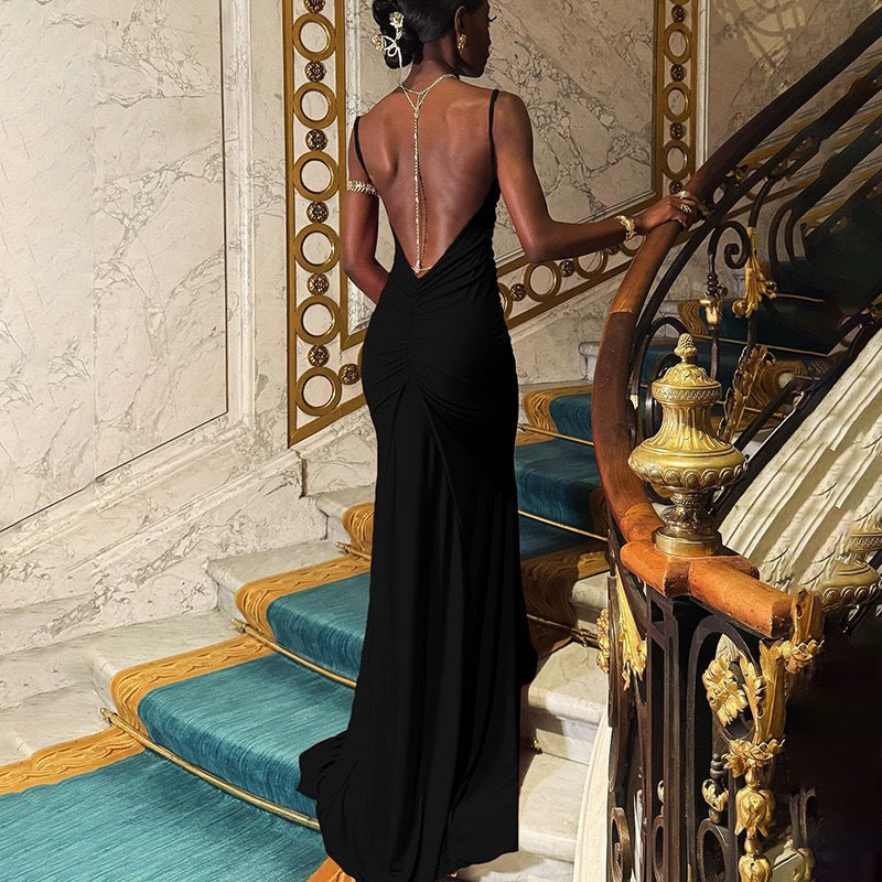 Camisole off Neck Backless Slim Fit Maxi Dress