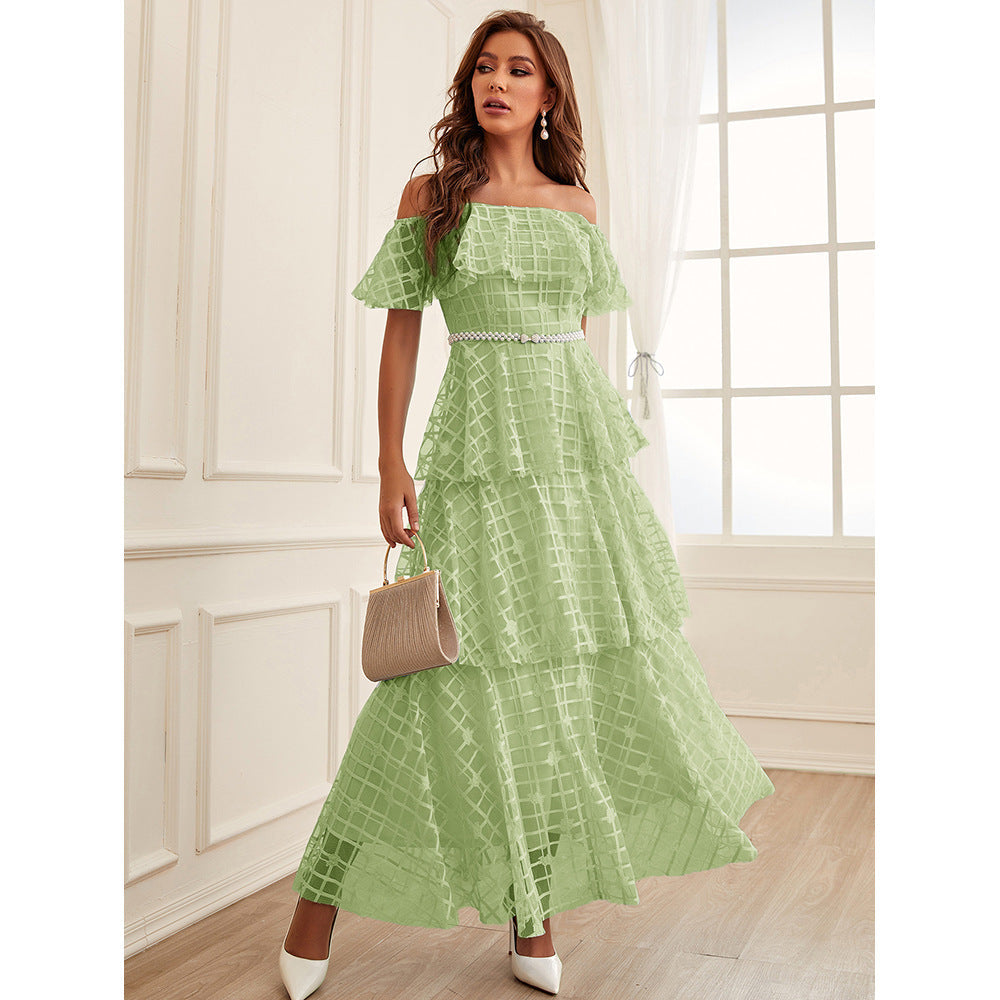 Maxi Dress High Waist off Neck Slim Elegant Dress