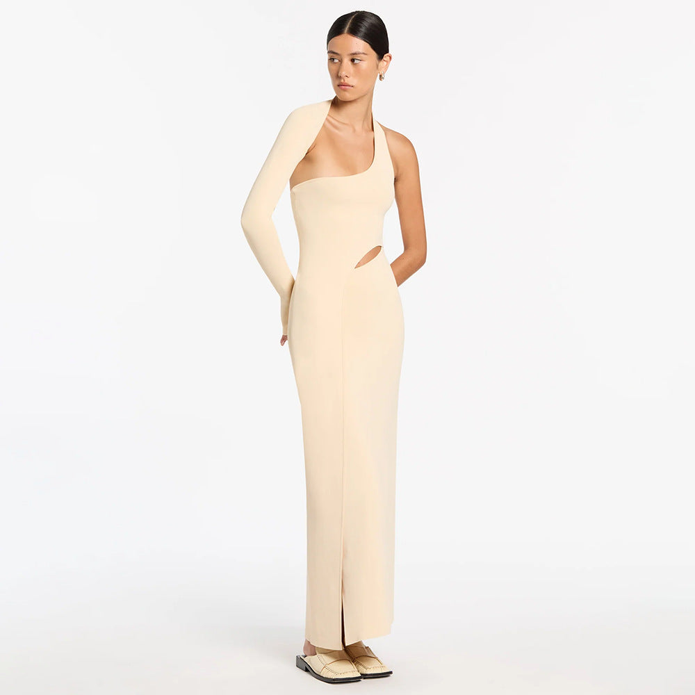 Design Single Sleeve Stretch Dress Bandage Dress Cropped Long Sleeve Maxi Dress