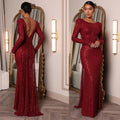 Backless Long Sleeves Slim Fit Slit Cocktail Formal Maxi Dress