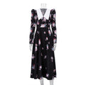 Early Retro Printed Large Swing Dress Waist Controlled Slim Fit Maxi Dress