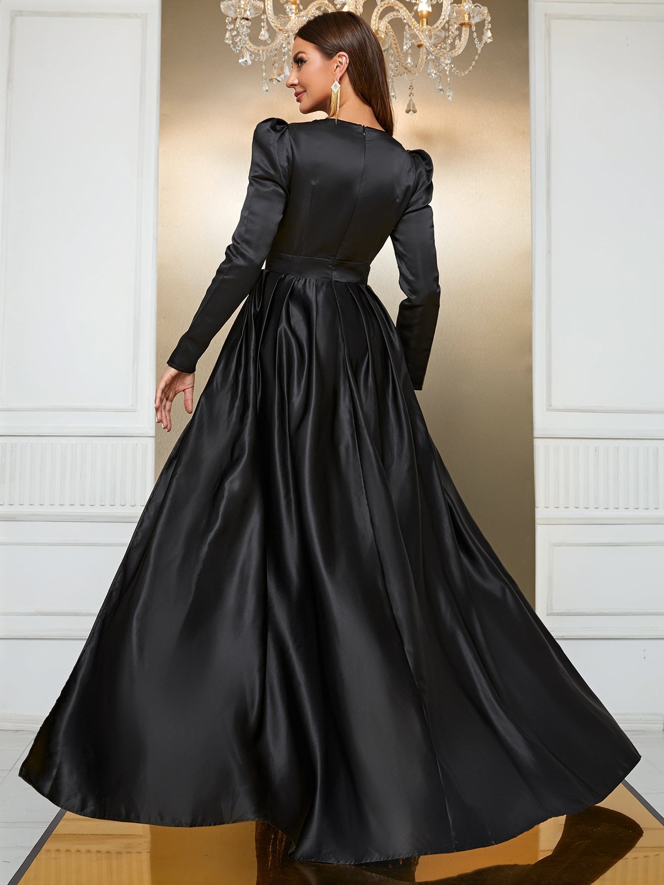 Heavy Industry Sequined Evening Dress Long Sleeve Faux Two Piece Party Dress Elegant Cocktail Maxi Dress
