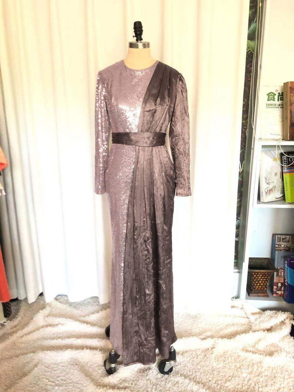 Elegant Embroidery Sequin Stitching Crumpled Satin Dubai Waist Trimming Maxi Dress Prom Formal Gown Maxi
