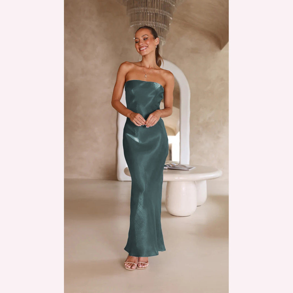 Bright Silk Bandeau Maxi Dress