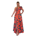 One Shoulder Backless Printed High Waist Maxi Dress Dress