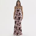 Mesh Floral Print Slip Dress Slim Fit Elegant Floral Maxi Dress Holiday Dress Backless
