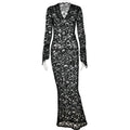 See through Stitching Dress Deep V Plunge Neck Flared Sleeves Maxi Dress