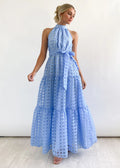 StCollar Solid Color Plaid Retro Maxi Dress Casual Dress for