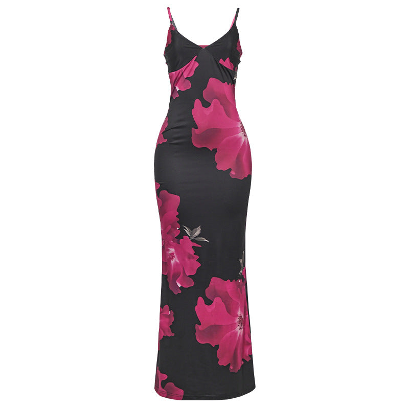 Sleeveless Strap Floral Print Maxi Dress